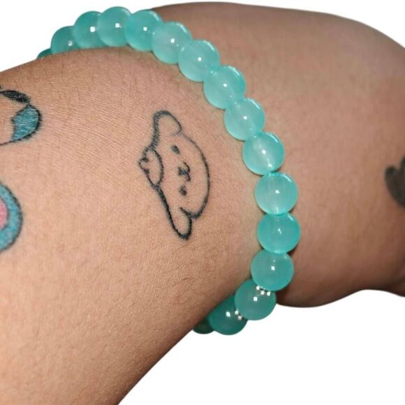 Handmade Light Blue Polished Beaded Stretch Bracelet - Picture 3 of 3